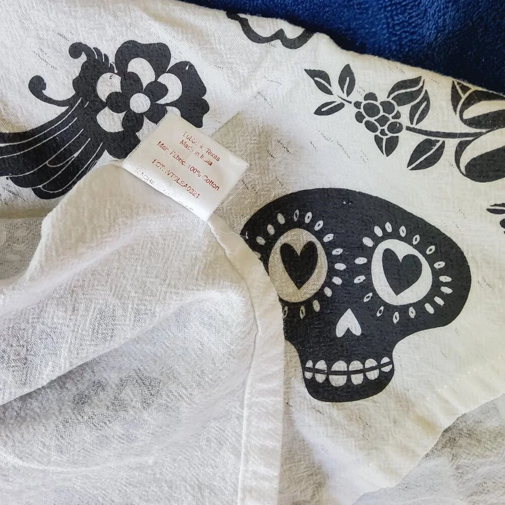 Boho Sugar Skull Tea Towel Set, Black & White Cotton Kitchen Hand Towel Home Dec